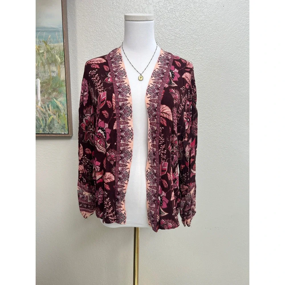 Michael Stars boho print cardigan open front flowy top
